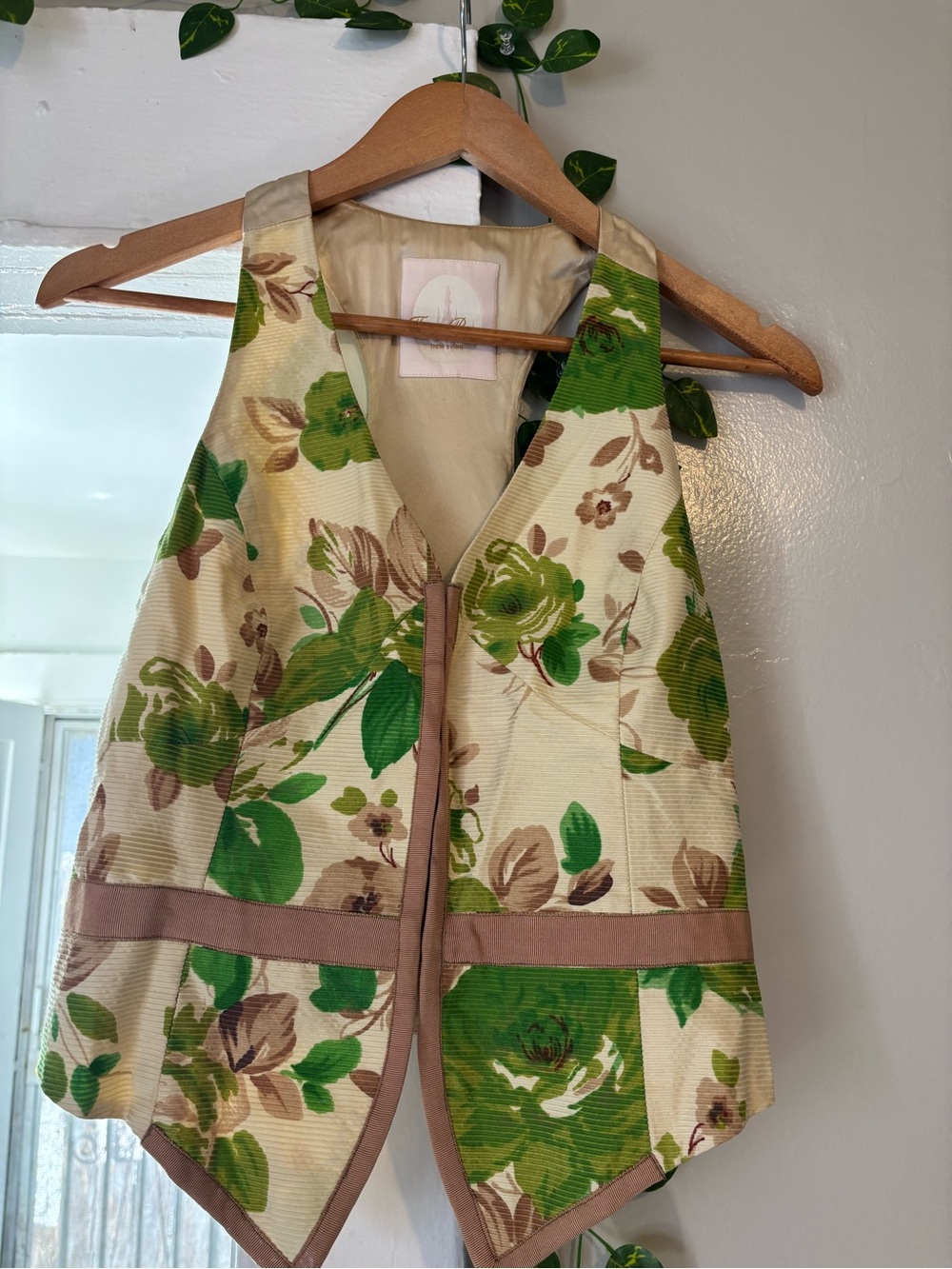 Tracy Reese Cream Floral Vest with Green & Brown Accents